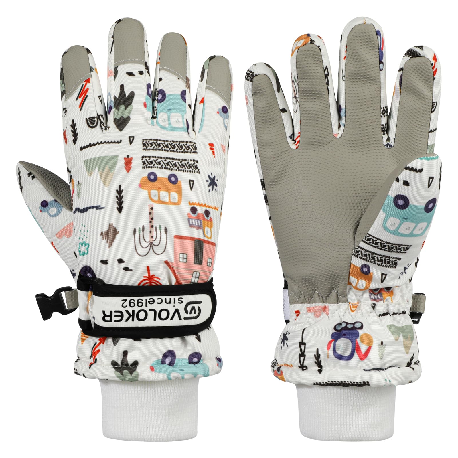 QKURT Guantes de Esquí para Niños, Guantes de Esquí Térmicos de Invierno para Niños, Manoplas a Prueba de Viento para Nieve, Guantes de Trineo para Patinaje en Clima frío para Niños y Niñas