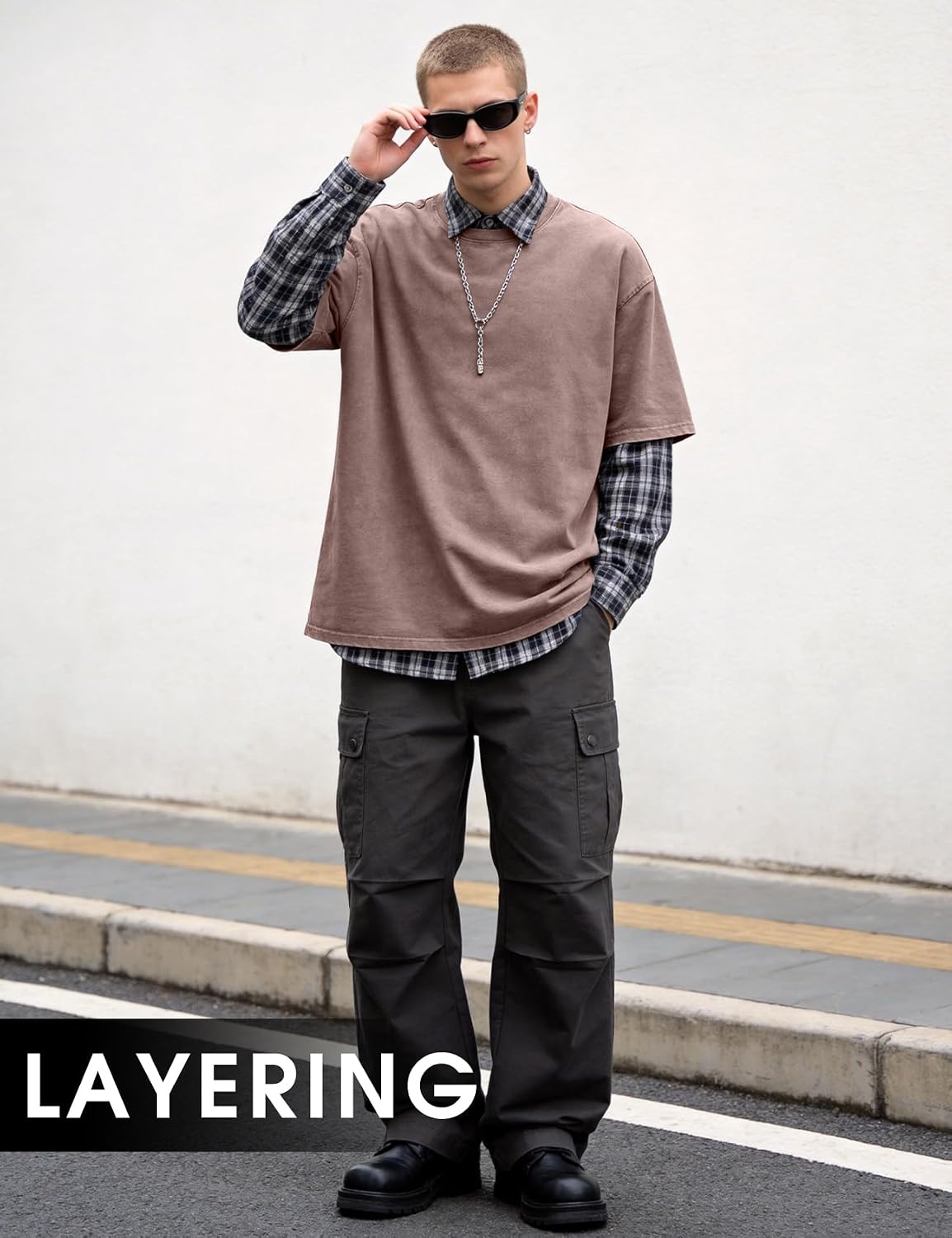 Eisctnd Men Oversized T-Shirts 3 Piece Unisex Vintage Shirt Solid Acid Wash Cotton Casual Hip Hop Tops