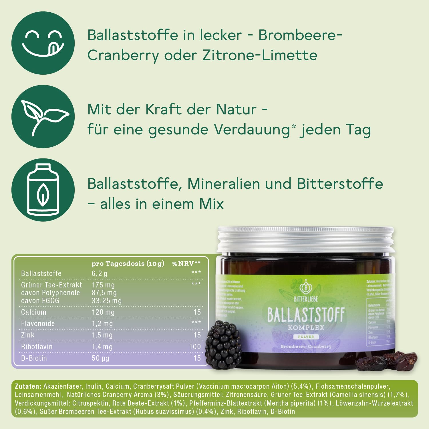 BitterLiebe - Darm Aufbau Paket - mit Postbio, Probio und Ballaststoff mit Geschmack - für deine Darmgesundheit