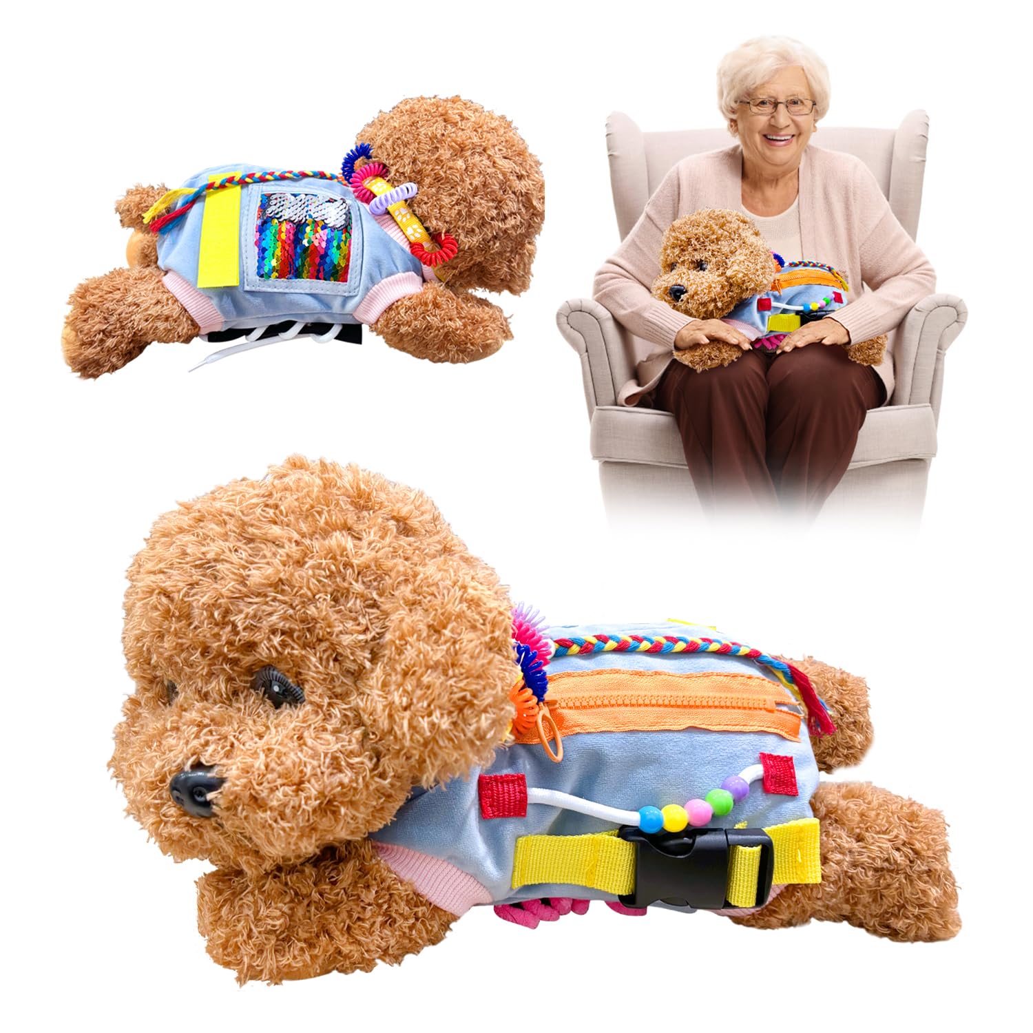 Realistic Dog Dementia Products for Elderly, Fidget Blanket for Adults with Dementia, Autism Sensory Toys, Dementia Patients Sensory Blanket, Alzheimers Products Activities