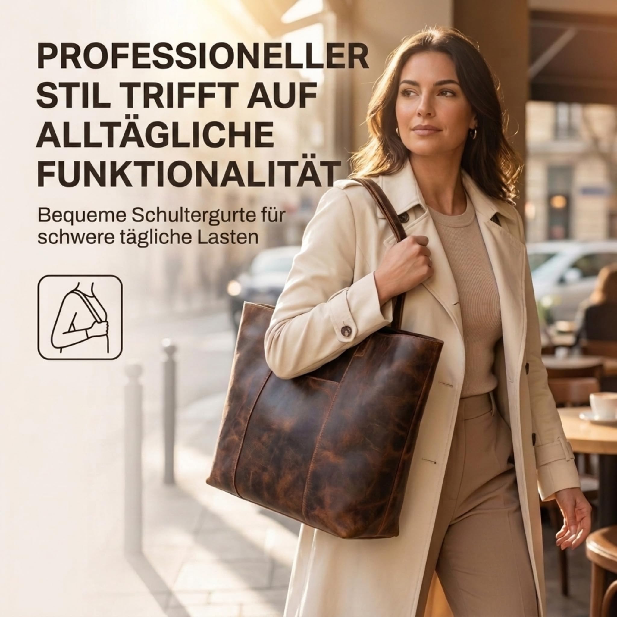 moonster Handtasche Damen Tote Bag 100% Naturleder – Langlebige Tasche Damen aus Büffelleder – Leder Shopper Damen Groß mit Polybaumwollfutter & Messingbeschlägen – Ledertasche Damen-Shopper