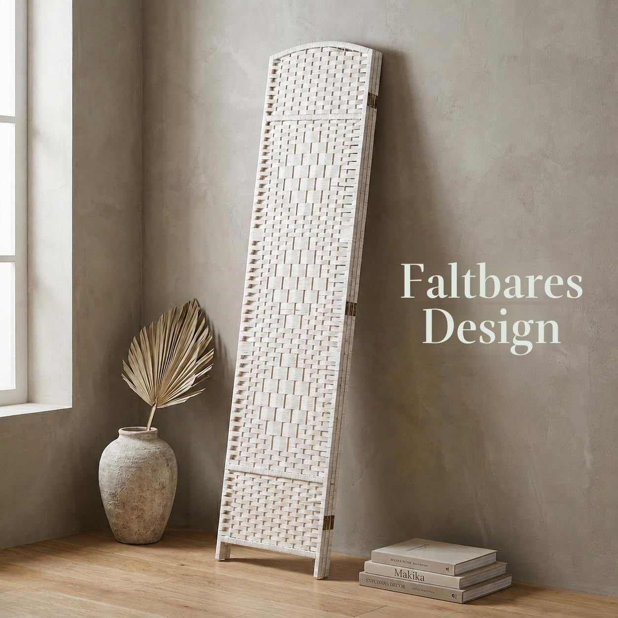 Trennwand/Raumteiler Faltbar aus Bambus - Paravent Umkleide Sichtschutz Spanische Wand - 180 x 180 cm Raumtrenner 4 teilig Leinwand - Weiß