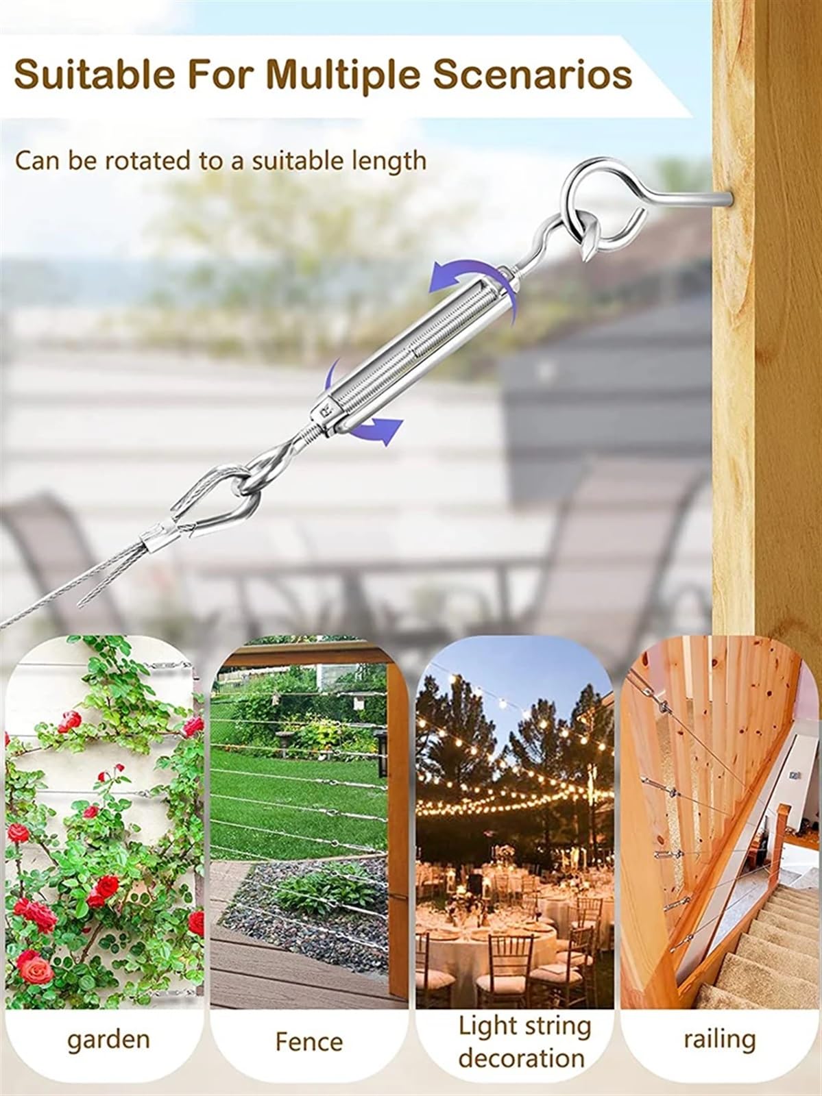 Tenditore Cavo Acciaio Kit tenditore tenditore filo da giardino da 20 m con cavo metallico Kit ringhiera cavo in acciaio inossidabile 304 for appendere quadri
