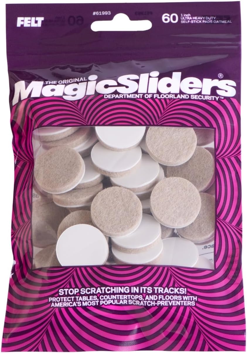 Magic Felt 1" Round Self Stick Furniture Pads - Floor and Furniture Protection, Gripping, Double Sided Self-Adhesive, Tables, Chairs, Couches, Bookcases, (60 Pack) (Oat) (61993 (Oat)