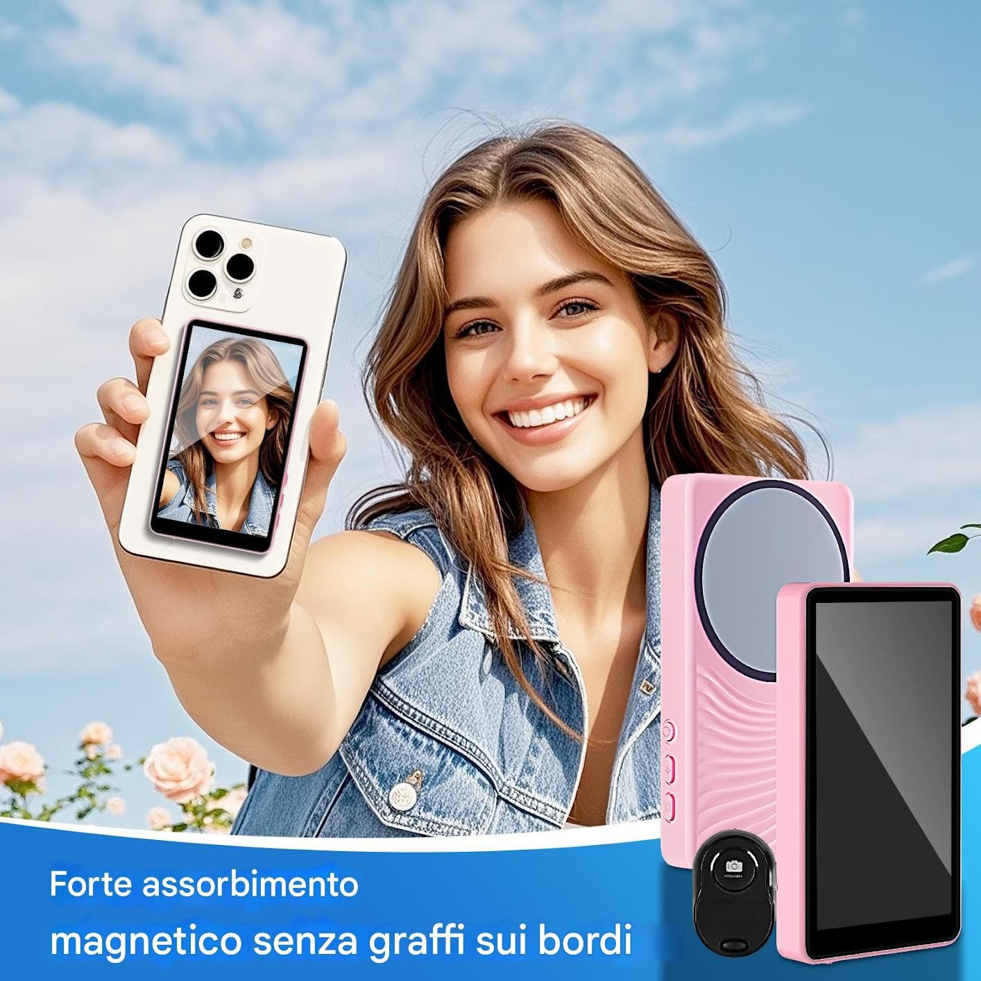 Monitor do Selfie do Tworzenia Vlogów Lustro do Telefonu do Nagrywania z | Akcesoria Do Smartfona Z Mocowaniem Magnetycznym Do Użytku Wewnątrz I Na Zewnątrz