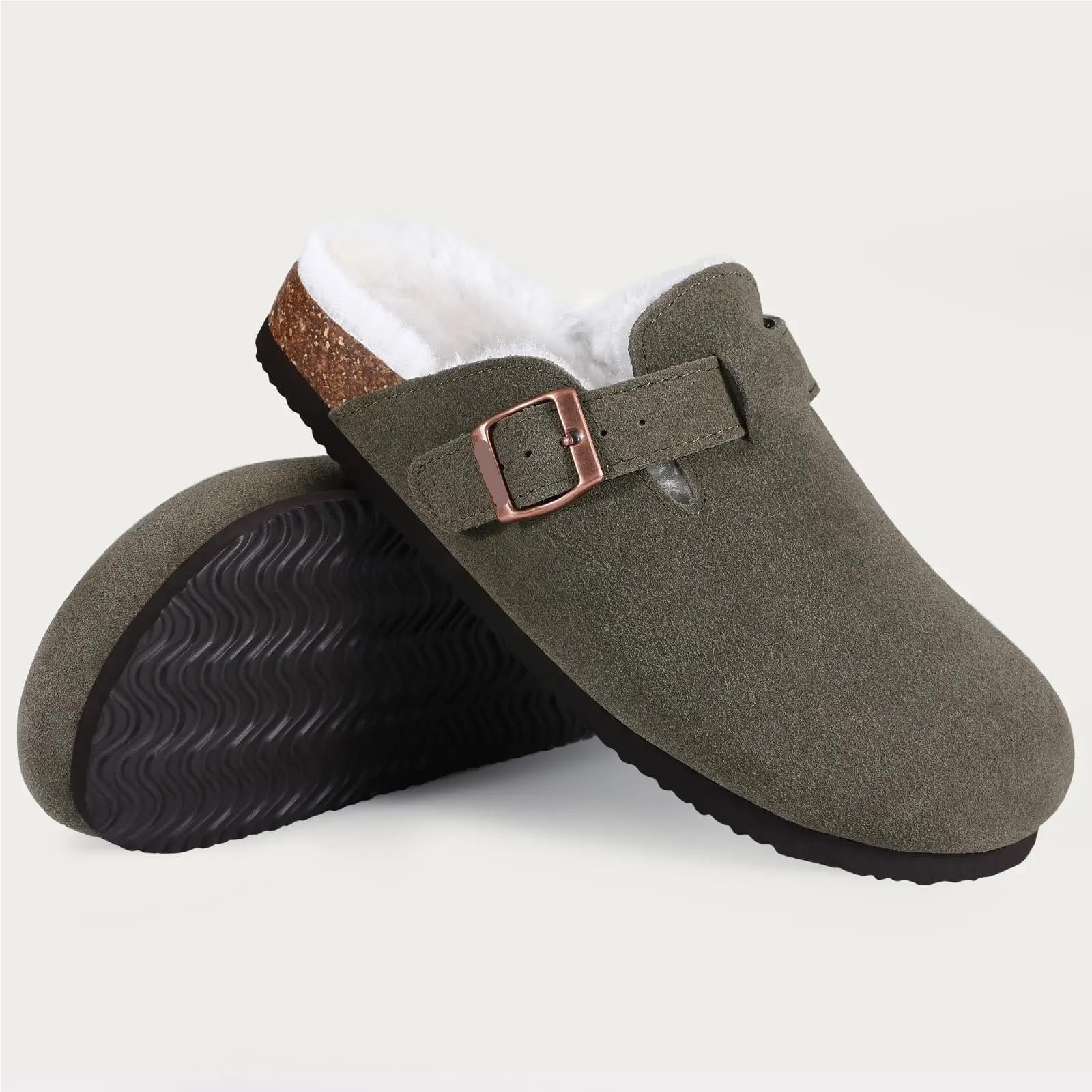 Zoccoli Foderati in Peluche da Donna Plantare in Sughero da Uomo Caldi scivoli Pelosi Pantofole da casa Pantofole Invernali in Sughero Fuzzy all'aperto