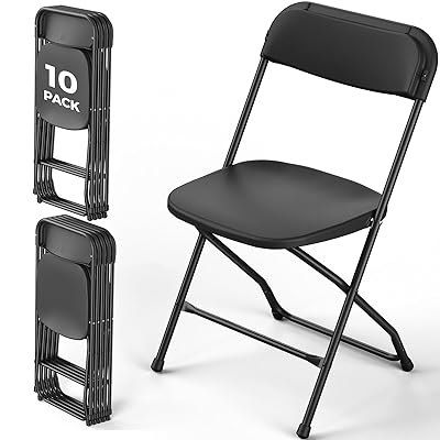 Folding Chairs 10 Pack, Black Folding Chairs for Outdoor Indoor, Plastic Folding Chairs with Sturdy Metal Frame, 350 lbs Capacity Portable Foldable Chair for Wedding, Garden, Patio, Events