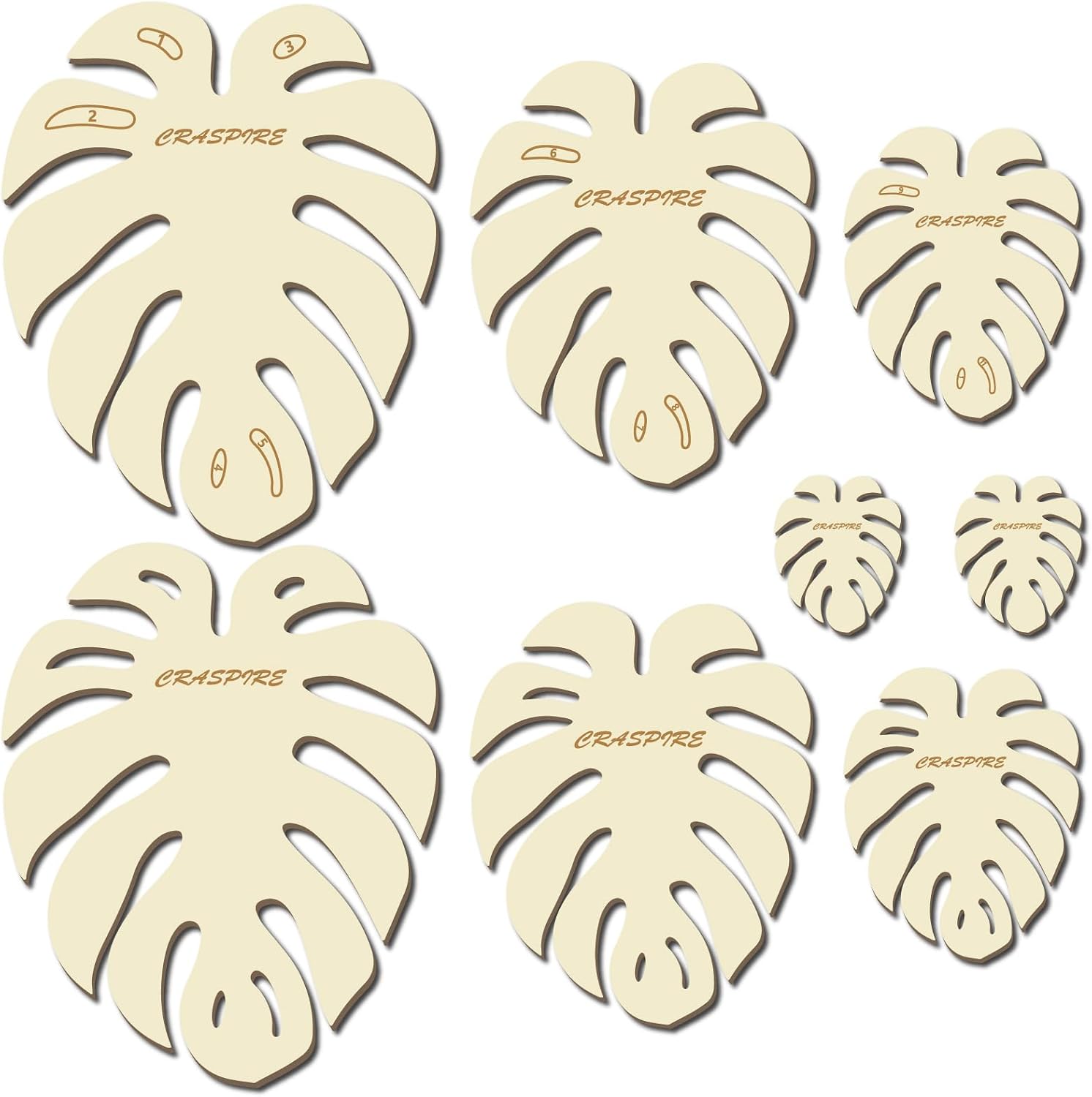 CRASPIRE 8 Pcs 4 Sizes Large Macrame Leaf Template Summer Monstera Leaves Natural Wood Cutting Molds Rustic Tassel Wooden Templates Hanging Tool for DIY Crafts Making Home Wall Decoration