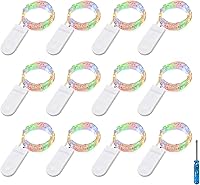 Vista 9 de Guirnalda de luces CR2032 funciona con pilas, 6.6 pies/6.6 ft, 20 luces LED de alambre micro plateado para dormitorio, fiesta de Navidad, decoración