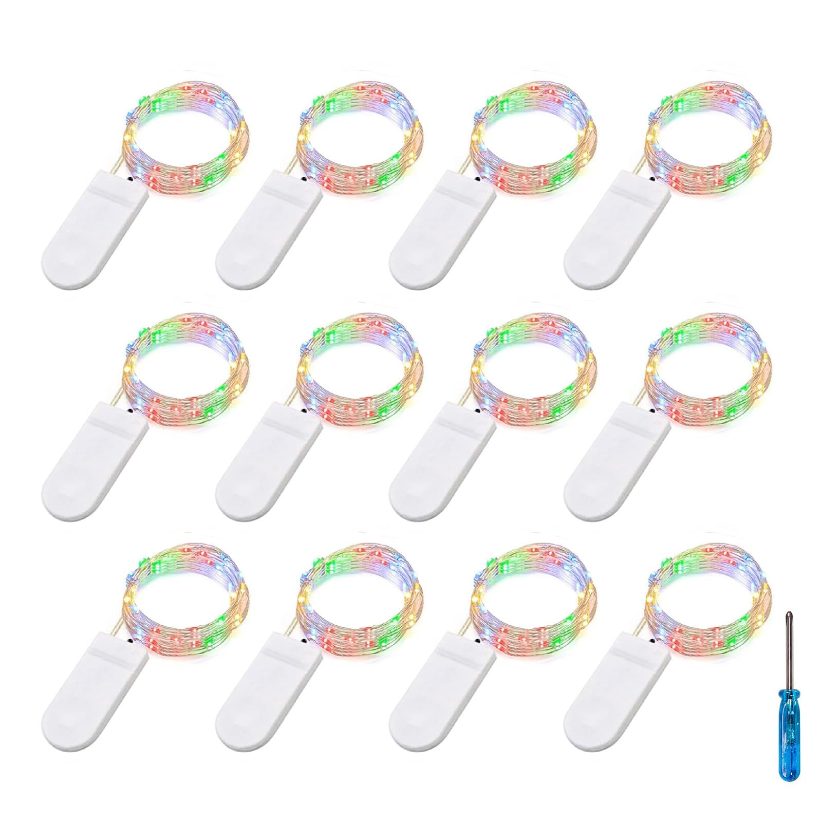 BXROIU Fairy Lights CR2032 Battery Operated,2 Meter 20LEDs Micro Silver Wire String Lights for Bedroom Christmas Party Wedding Decoration(Cool White,12Pack)