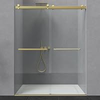 EnsoSenka 56-60x76" Frameless Dual Sliding Shower Door, 8mm Clear Tempered Glass, Brushed Gold Bathroom Enclosure