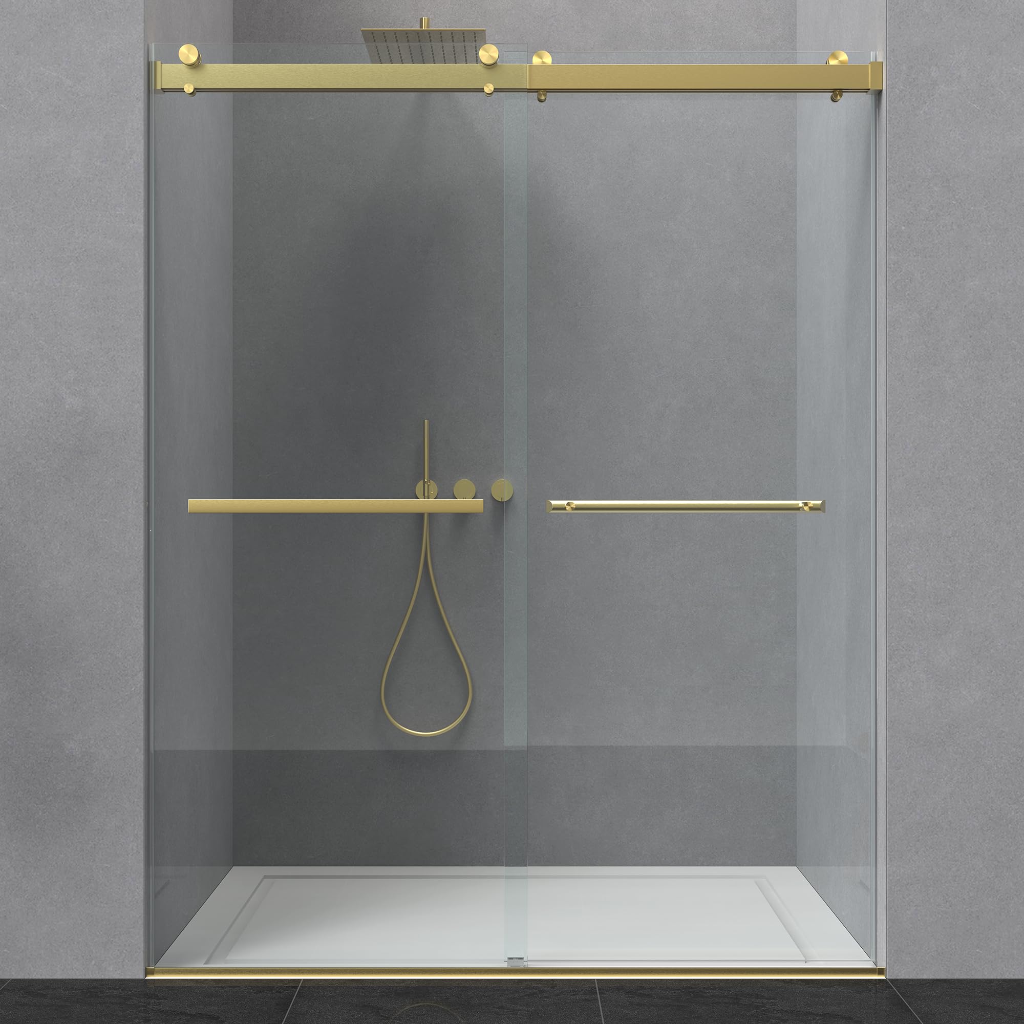 ENSO SENKA Frameless Dual Sliding Shower Door Brushed Gold