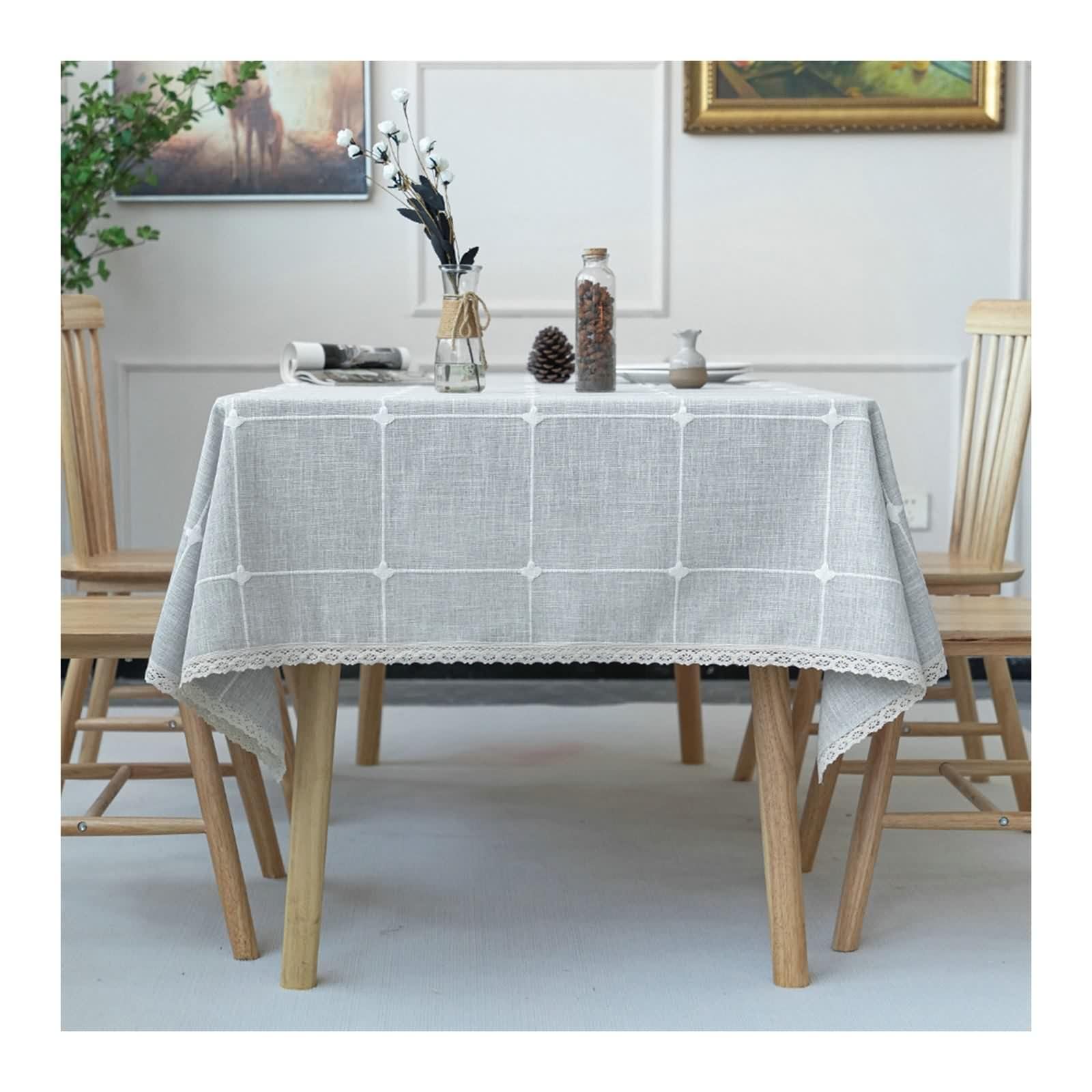 Tovaglia Quadrata 140X140 Grigia, Tovaglia Cucina Vintage Poliestere Plaid Copri Tavolo per Soggiorno