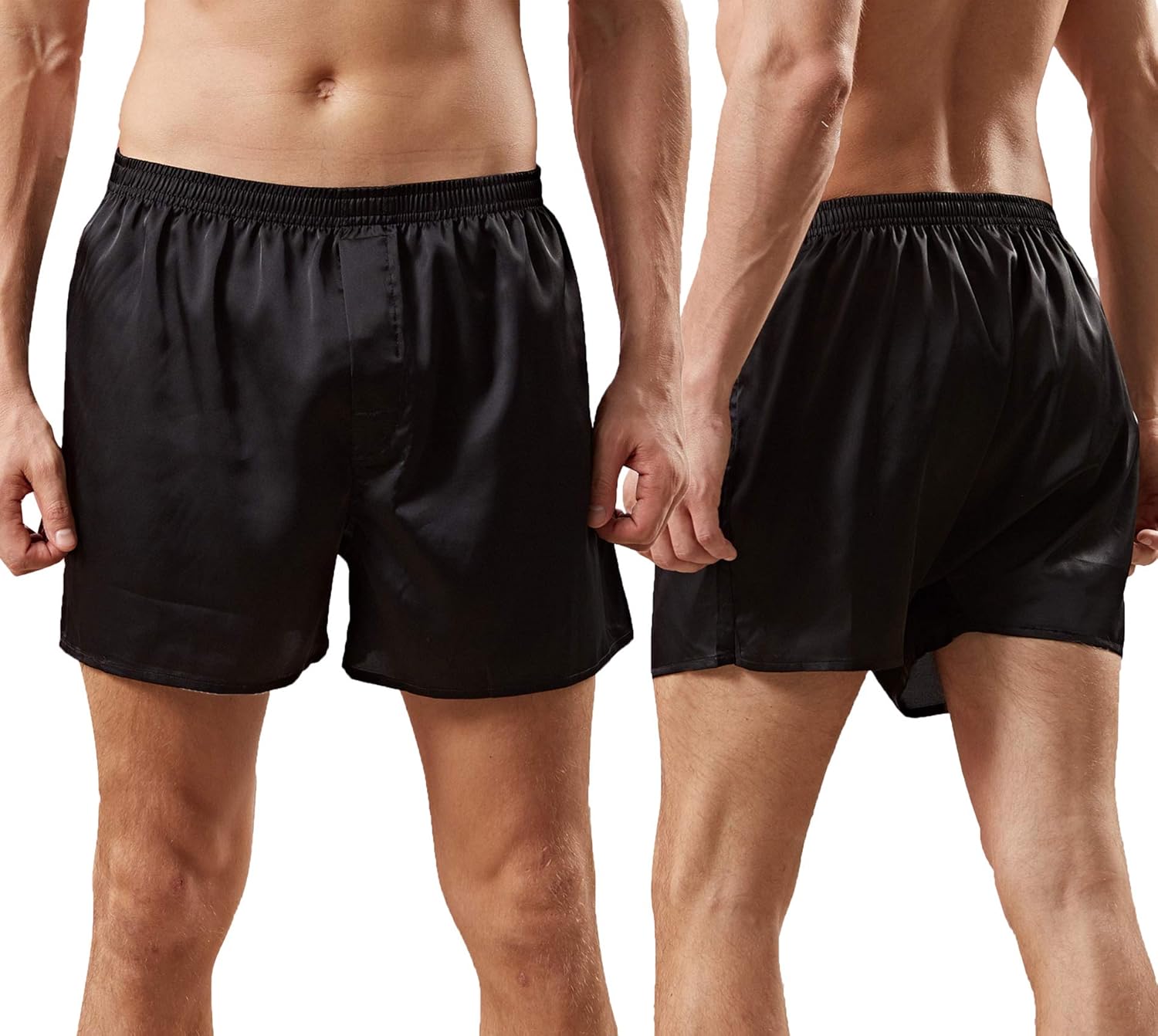 Men's Satin Boxers Shorts Silk Sleep Pajama Bottom Silk Boxers Comfortable Lounge Underwear with Button Fly
