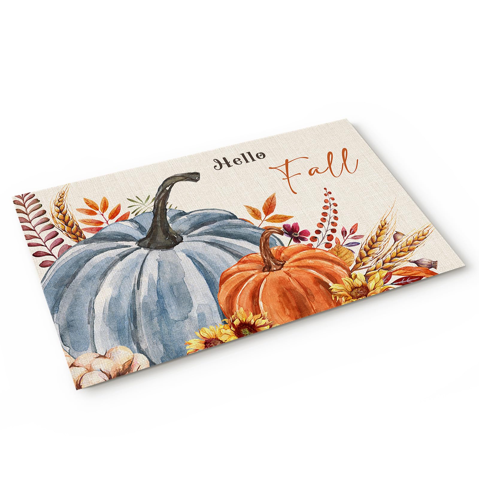 Fall Pumpkin Kitchen Mats Set Of 2 - Non-Slip Thanksgiving Rug & Doormat For Autumn Decor