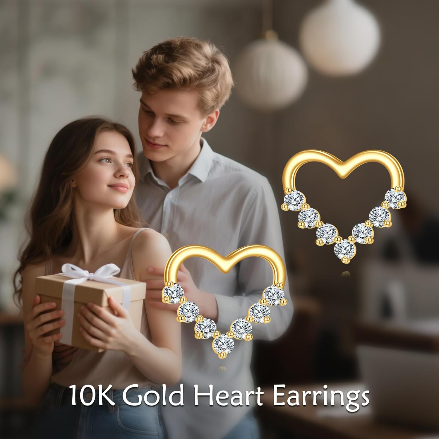 10k Gold 0.15 ct Lab Grown Diamond Heart Stud Earrings for Women, Love Jewelry Gifts for Her - Image 6