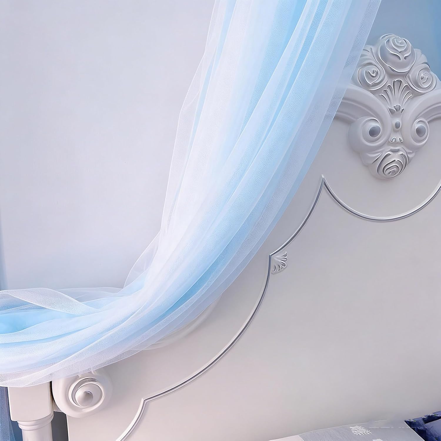 BK&MF Princess Crown Bed Canopy, Double Layer Dreamy Sheer Lace Bed Drapes Netting Easy Installation, Mosquito Net for Bed Girls' Room Bedroom Decor,Blue