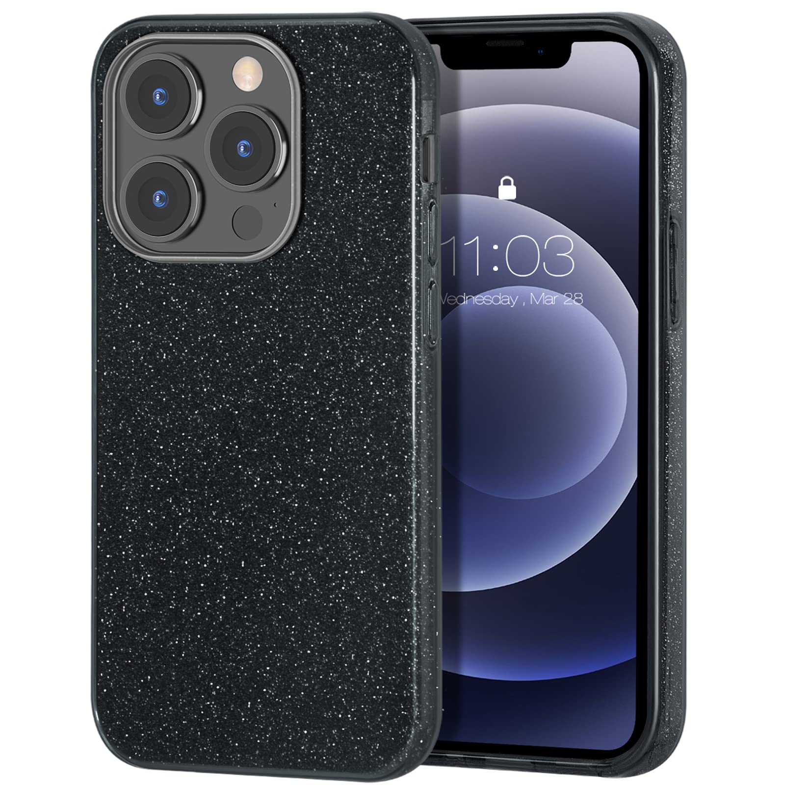 zelaxy iPhone 12 Pro Max Case, Protective 3 Layer Anti-Slick Slim Bling Sparkly Glitter Hard Shell Cover for iPhone iPhone 12 Pro Max 6.7 inch(Black)