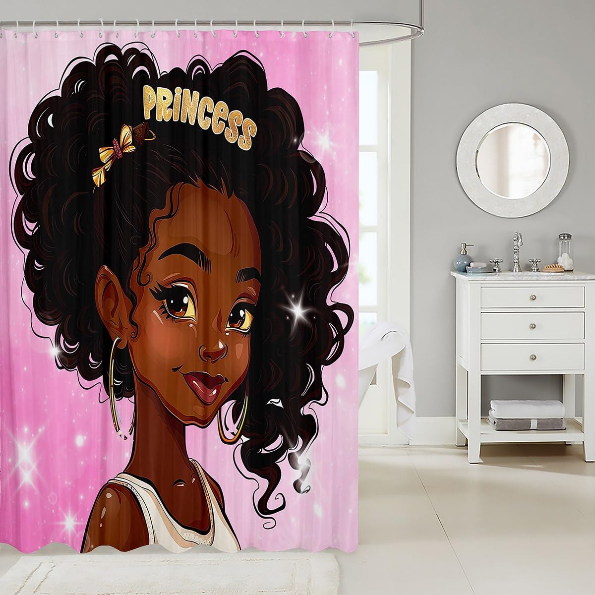 Erosebridal Duschvorhang – Schwarz Mit Rosa Galaxie & Sternen, Wasserdicht, 183x183 Cm