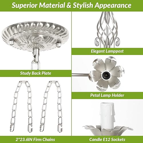 Miniatura 10 de Candelabro de 6 luces para sala de estar, lámpara de techo colgante industrial rústica, lámpara colgante de techo vintage para dormitorio, pasillo,