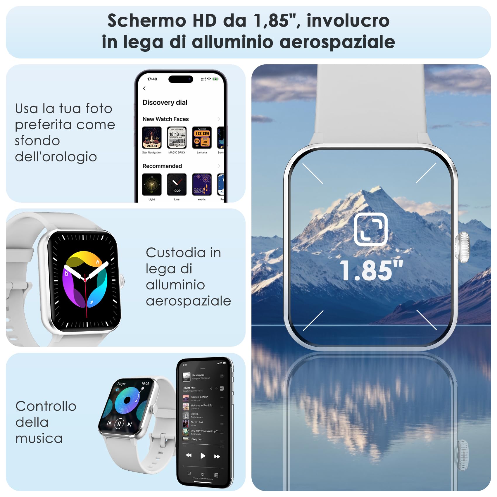 Smartwatch Uomo Donna, Orologio Fitness con Chiamate ,100 Modalità Sportive, 1.85" Smart Watch Monitor del SpO2/Sonno, 24H Cardiofrequenzimetro da Polso Fitness Tracker per iOS Android Smartphone