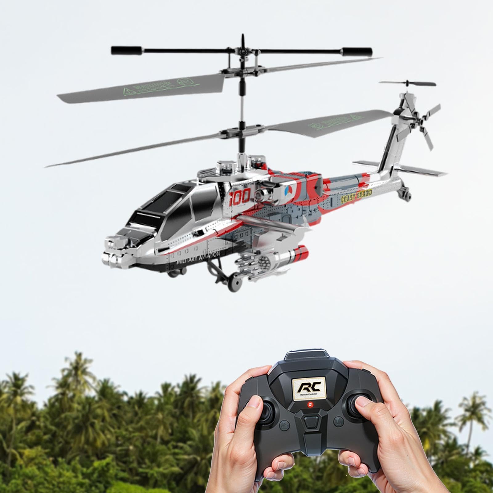 Elicottero Telecomandato, Stabilizzatore Giroscopico, Elicottero RC con Luci per Regalo per Adulti, Oro