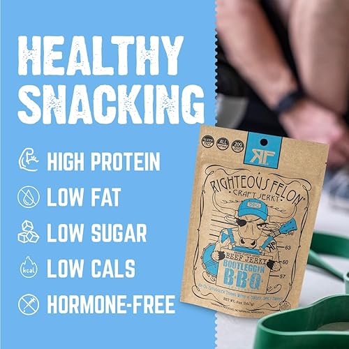 Miniatura 5 de Righteous Felon Carne seca de carne  Baby Blues BBQ Jerky  Bocadillos sin gluten  Cecina de carne seca y de origen local  Bocadillos saludables