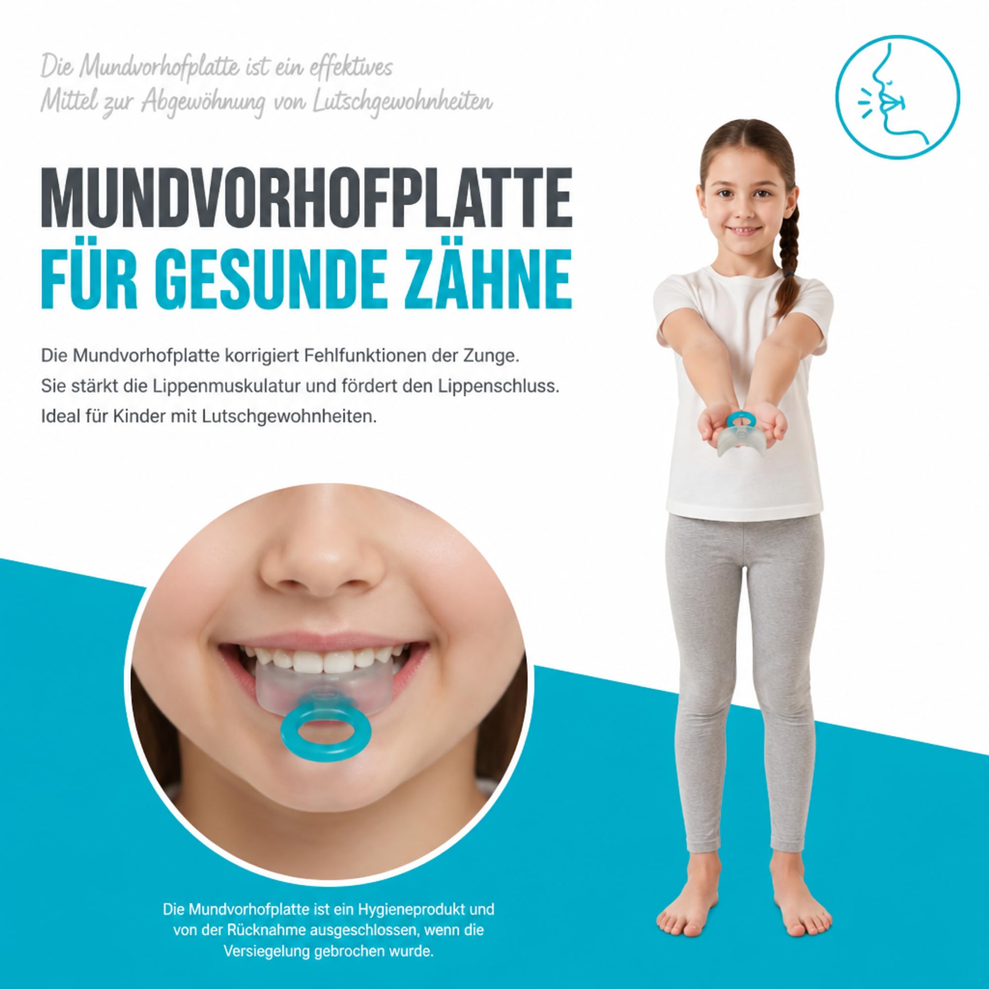 Mundvorhofplatte Standard, klein, transparent/elastisch – Hilft Lutschgewohnheiten abzugewöhnen – Vinylgruppenhaltiges Polymethylsiloxan