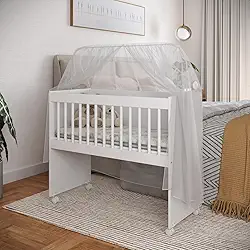 Mini Berço Com Rodas Colchão E Suporte Mosquiteiro Moisés Multifuncional Mini Chiqueirinho Variável Mesinha Versátil (Moisés Branco)