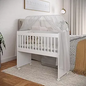 Mini Berço Com Rodas Colchão E Suporte Mosquiteiro Moisés Multifuncional Mini Chiqueirinho Variável Mesinha Versátil (Moisés Branco)