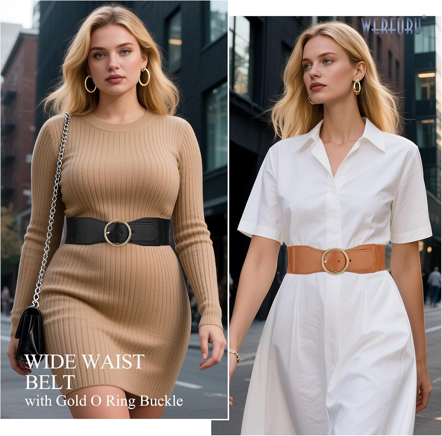 WERFORU Women Elastic Stretchy Wide Belt for Dress Ladies Stretch Thick Waist Belt with Gold O Ring Buckle - Image 5