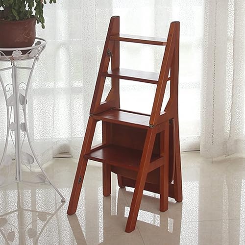 Miniatura 3 de Taburete de madera con 4 escalones, silla multifunción para biblioteca, estantes de exhibición, taburete plegable para el hogar, oficina, cocina