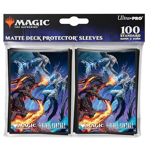 Ultra PRO - Final Fantasy x Universes Beyond Bahamut and Ifrit 100ct Deck Protector Sleeves for Magic: The Gathering | Trading Card Accessories, Collectible Card Game Gear - Bahamut and Ifrit