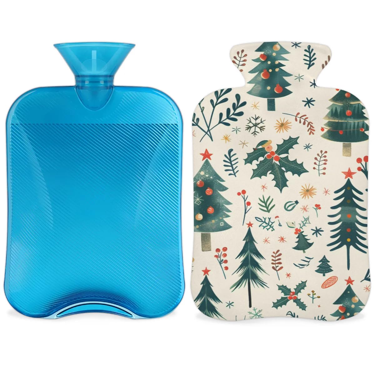 Hot Water Bottle with Soft Cover,2L Colorful Tree Hot Water Bag for Hot and Cold Compress, Hand Feet Warmer, Abstract Tree Rubber Hot or Cold Water Bottle Halloween Christmas Decorations