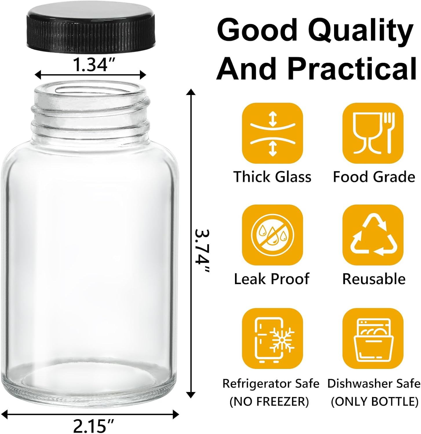 KEYWING 24 Pack 4oz Juice Shot Bottles with Caps- Small Glass Jars for Ginger,Wellness Shots,Whiskey - Travel mini Reusable Wide Mouth Clear bottles- Leakproof, Dishwasher Safe. - Image 2