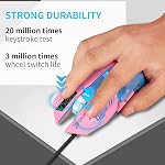 Lovely Fils USB La souris de l'ordinateur,7 Couleurs rétroéclairées, Boutons silencieux,2400 DPI pour les filles, les étudiants (rose bleue)
