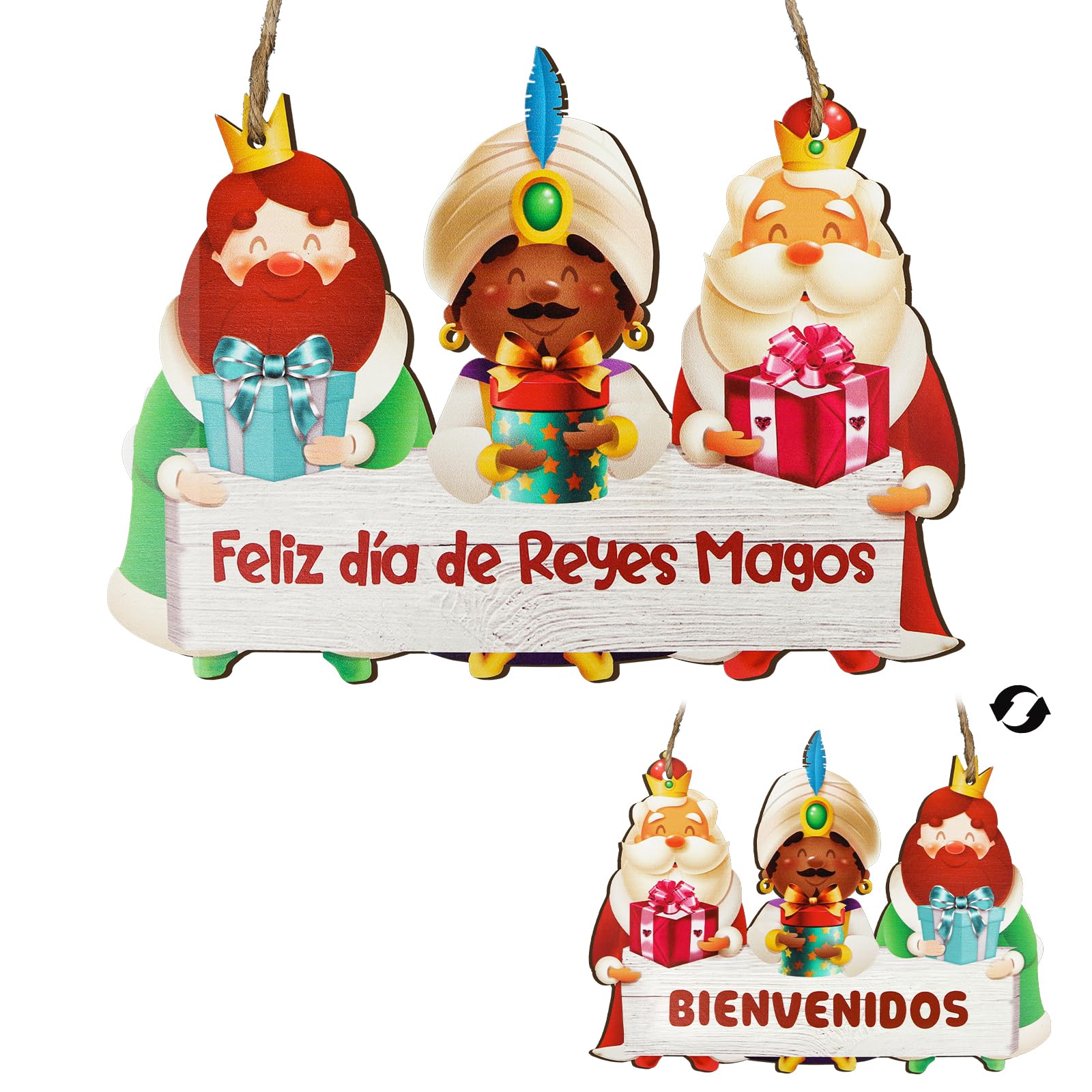 Decoración Reyes Magos Navidad Cartel Colgante Decoración Puerta Navidad Reyes Magos Placa Colgante Adorno Madera Feliz Día de los Reyes Magos