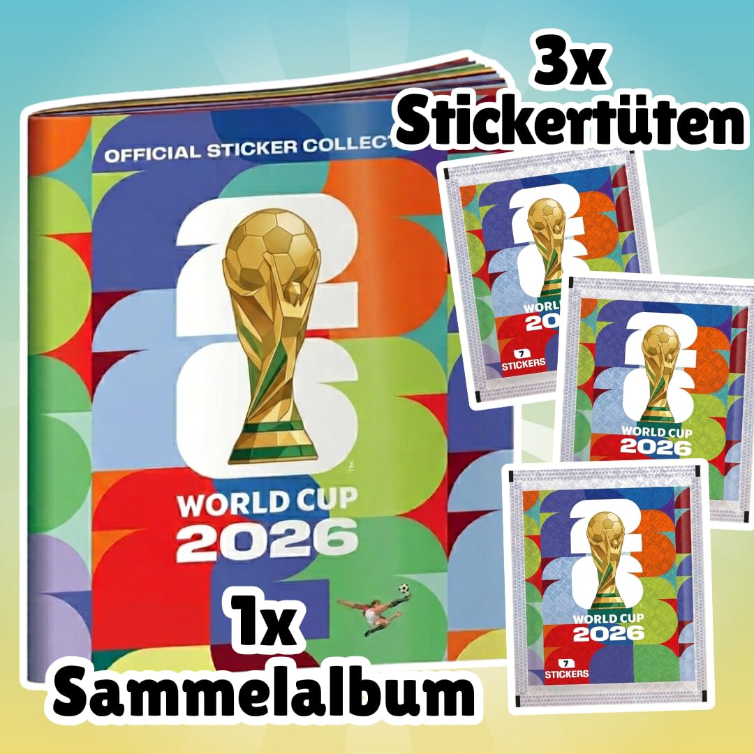 World Cup 2026 zestaw startowy z miękką okładką, album kolekcjonerski z 3 torebkami z naklejkami – oficjalny album z naklejkami dla kolekcjonerów i fanów piłki nożnej + ochrona przed wysyłką