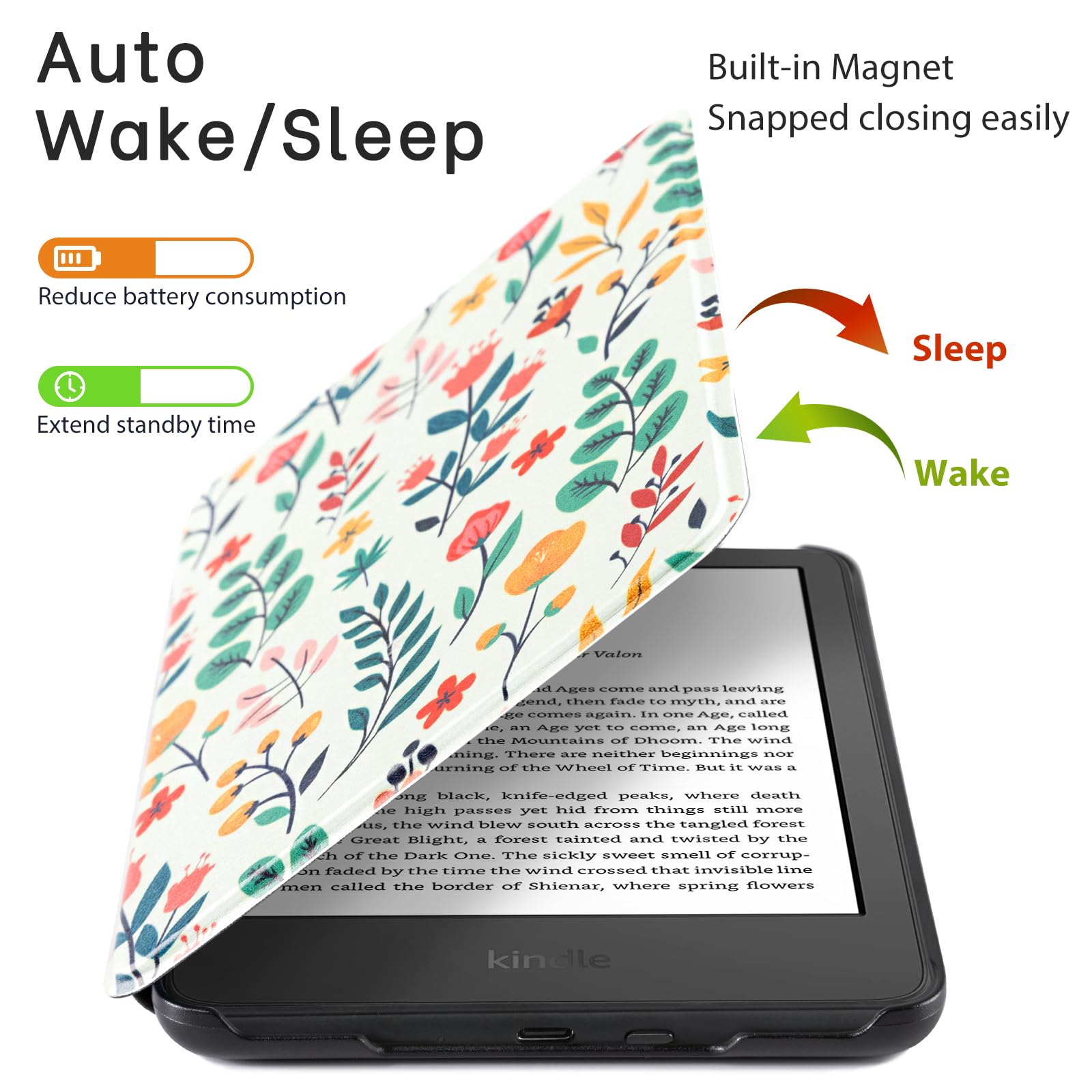 CoBak E-Reader Case For 6 Inch Kindle & Kobo - PU Leather Smart Cover Auto Sleep/Wake