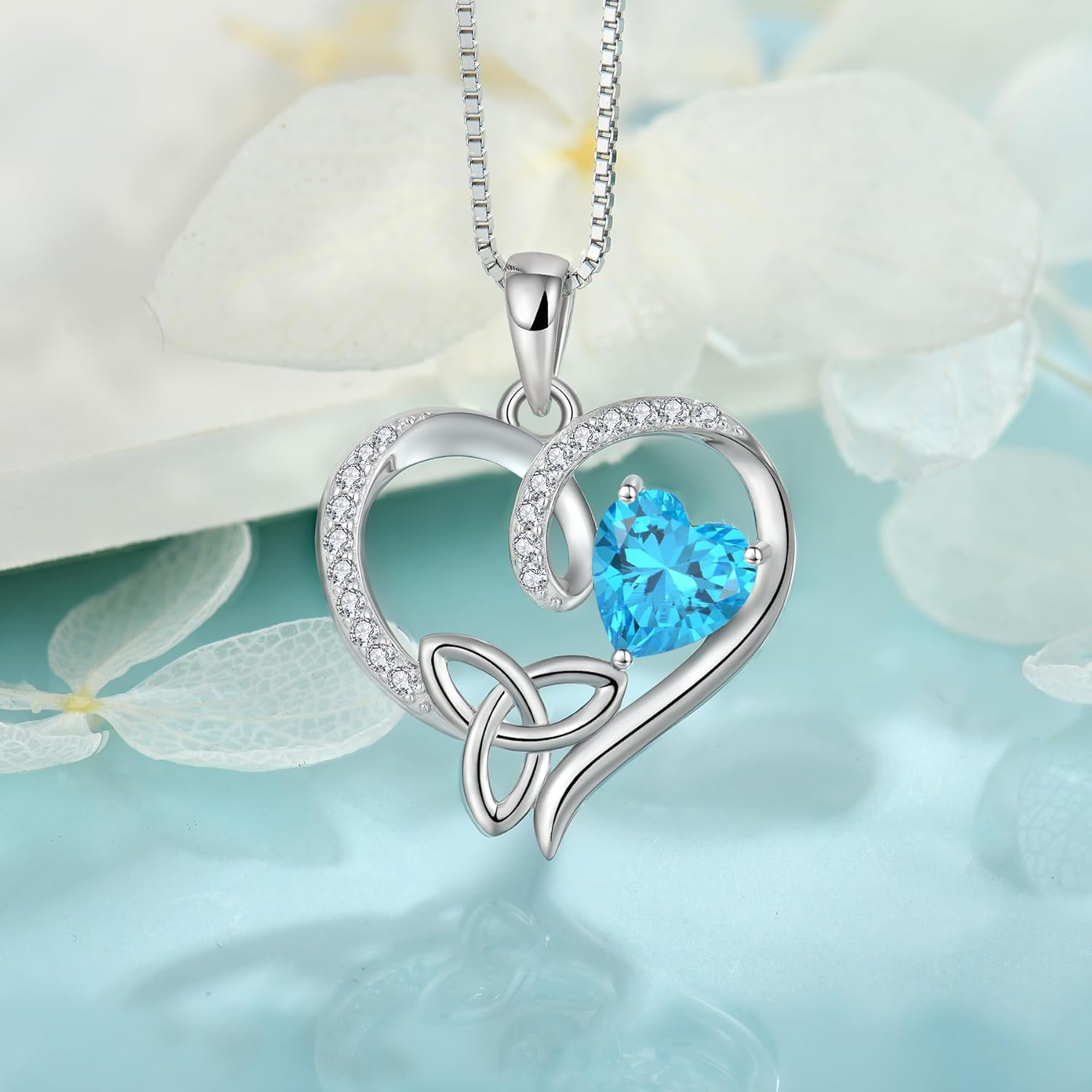 Celtic Knot Necklace 925 Sterling Silver Love Heart Trinity Knot Pendant Irish Good Luck Necklace Birthstone Jewelry for Women - Image 5