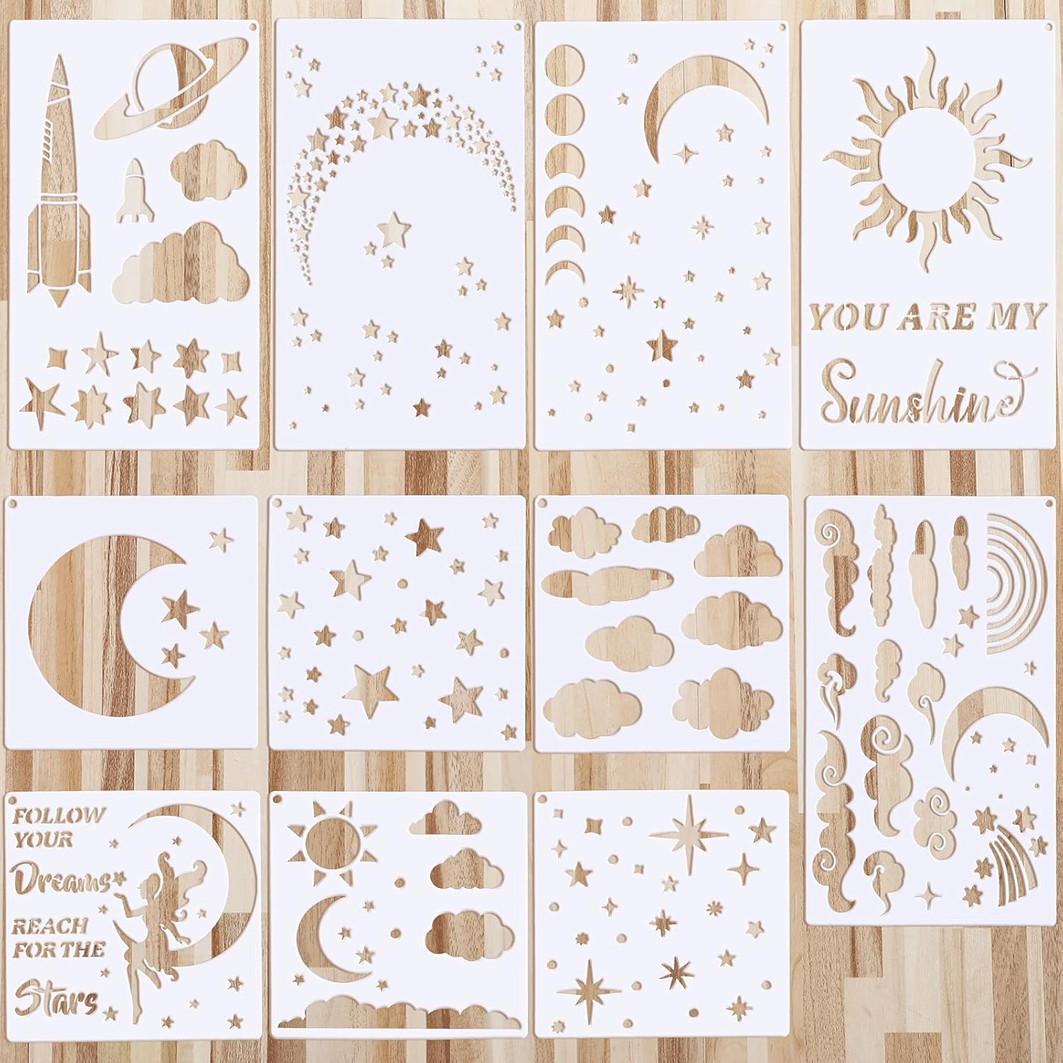 12 Pieces Moon and Star Stencil Clouds Stencil Reusable Star Template Planet Plastic Stencil Template Star for Painting on Wood Wall Notebook Card DIY Drawing Painting Craft Project : Arts, Crafts & Sewing