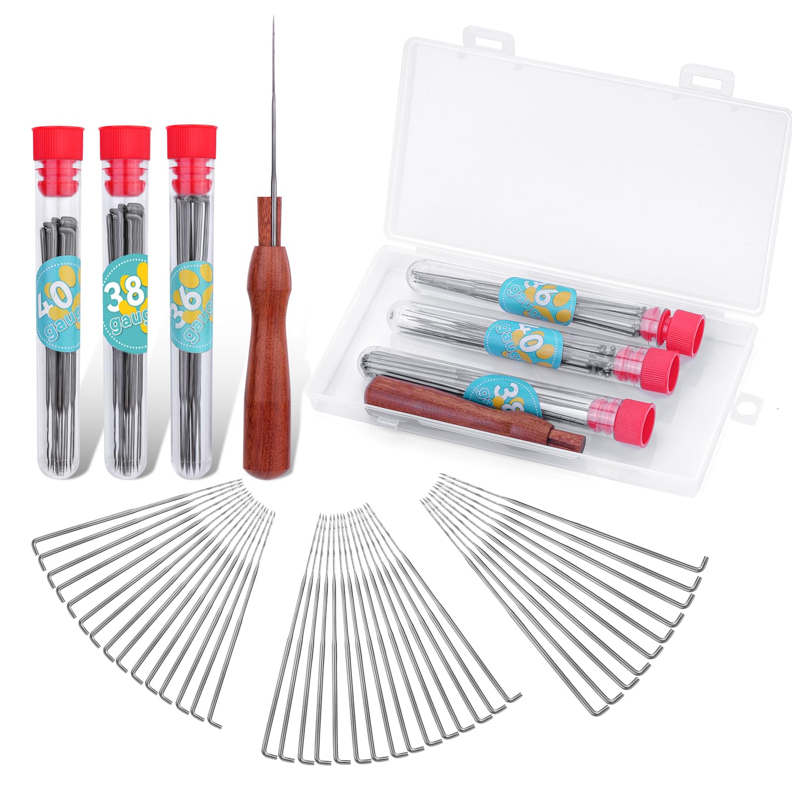 Yizzvb Felting Needles, Needle Felting Tools, Needle Felting Kit Wool Felting Supplies with 40 PCS Needle Felting Needles, Wooden Handle and Storage Box for Felting Wool Projects