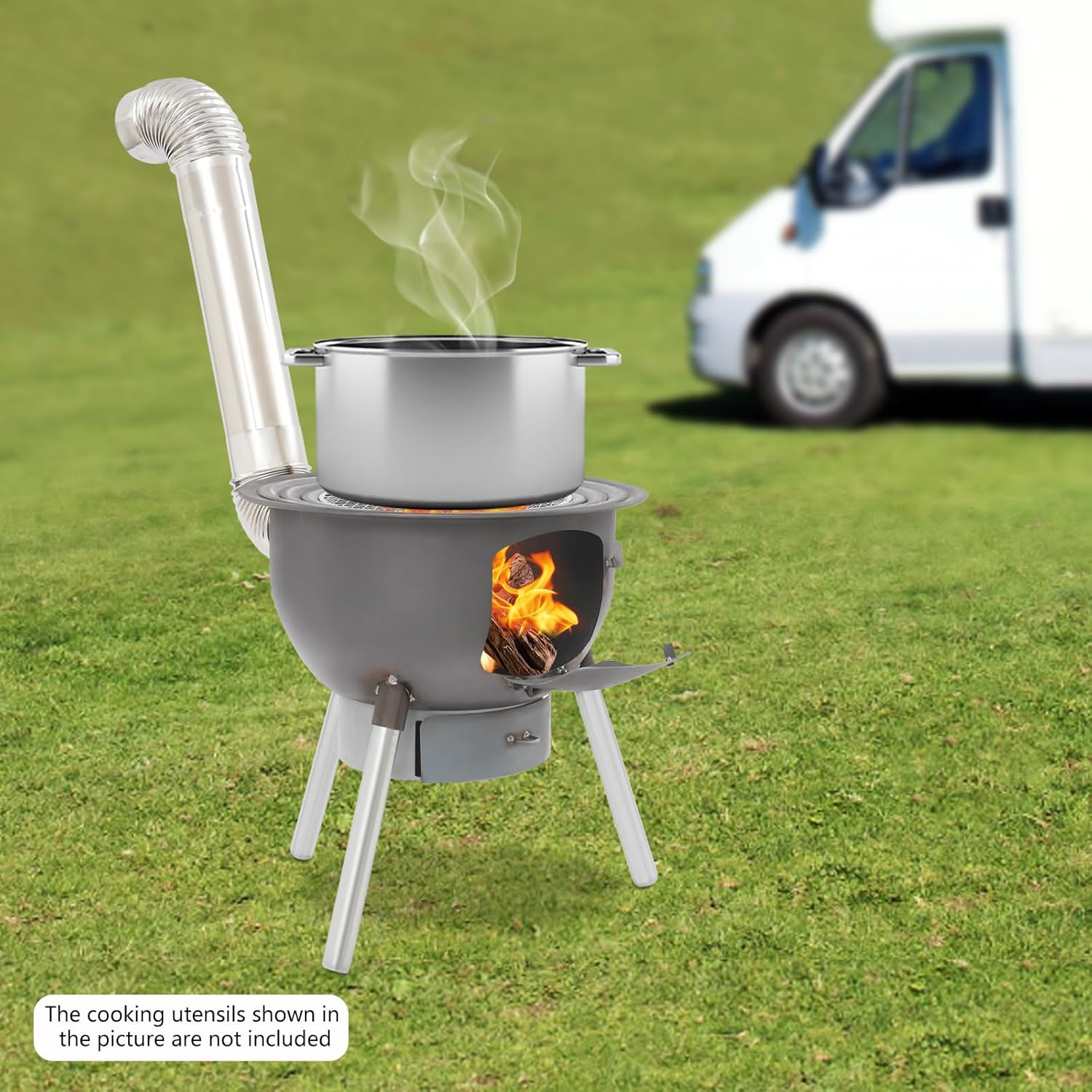 18.9" Wood Burning Stove, Portable Camping Stove with Grill Grate for Outdoor Cooking, Backpacking, Survival & BBQ