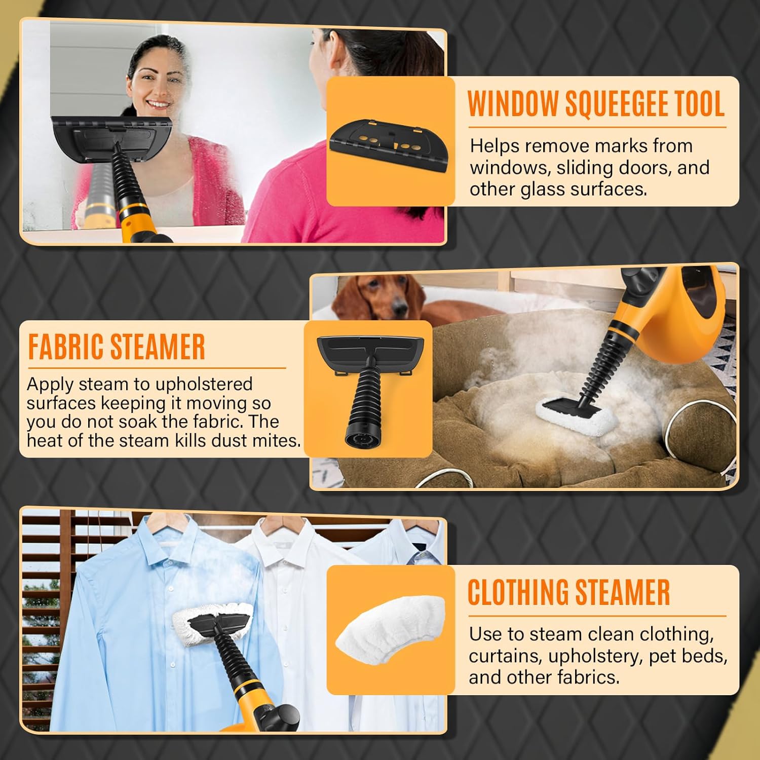 Powerful Handheld Steam Cleaner with 11pcs Attachments for All Surface Cleaning, Chemical Free Steam Cleaner for Home, Steamer for Cleaning Bathrooms, Kitchens, Tile, Grout, Windows, Shower, Couch,Car - Image 2