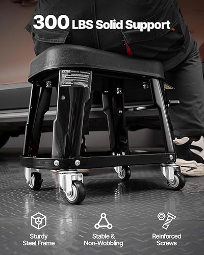 Miniatura 24 de VEVOR Taburete mecánico con ruedas, capacidad de 300 libras, asiento de garaje/taburete de trabajo, asiento acolchado con altura fija, bandeja