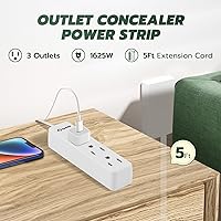 Vista 3 de Saker Outlet Concealer Power Strip 5ft Flat Plug Extension Cord with 3 Outlets,1625W Universal Size Baby Proof Outlet Cover Extension Cord for