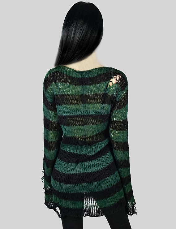 Zhiyouni Punk Gothic Sweater for Women Men Hollow Out Loose Knit Pullover Tops