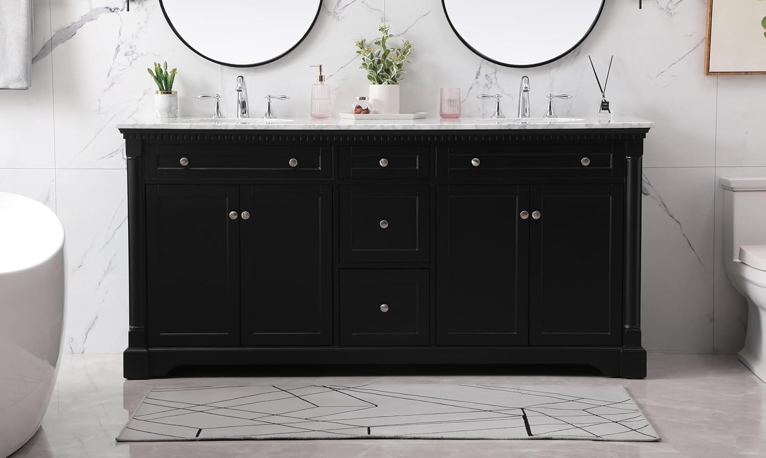 72 Double Bathroom Vanity, Soft-Close, Black