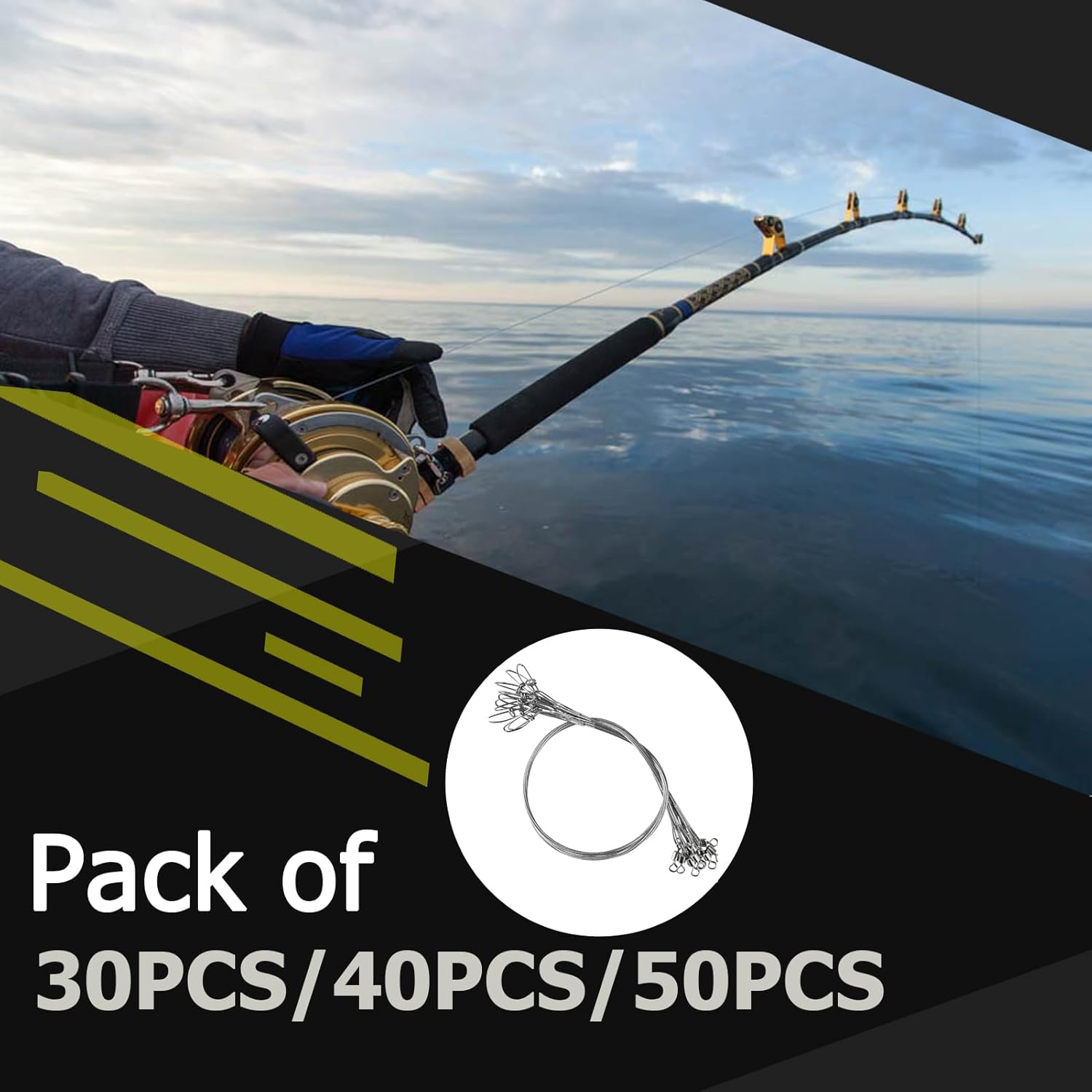 QISHUO Steel Swivel Fishing Leaders Freshwater Wire Stainless Fishing Leader Saltwater Fishing Rigs Wire Leaders Lures White Nickel