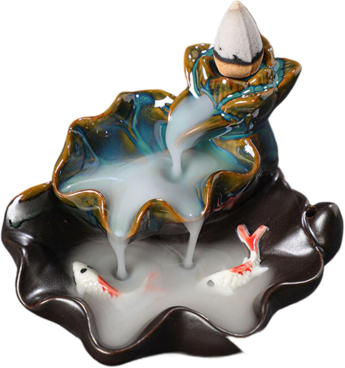 新款倒流香炉 Incense Holder,创意家居摆件 Ceramic Incense Holder 陶瓷炉禅意双鱼回流 Yoga,Meditation Incense Burner Home Decoration,-13235